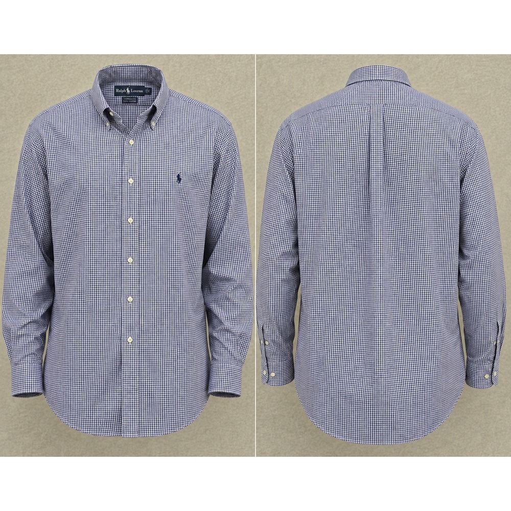 Vintage Ralph Lauren Yarmouth Shirt Mens 17 32 33 Blue Gingham Button Down 90s